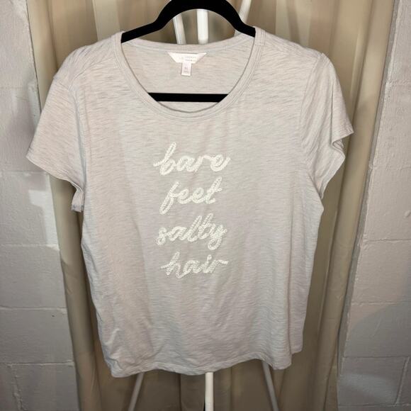 Lauren Conrad XL Sand Colored “Bare Feet Salty Hair” Embroidered T-Shirt - Picture 1 of 3